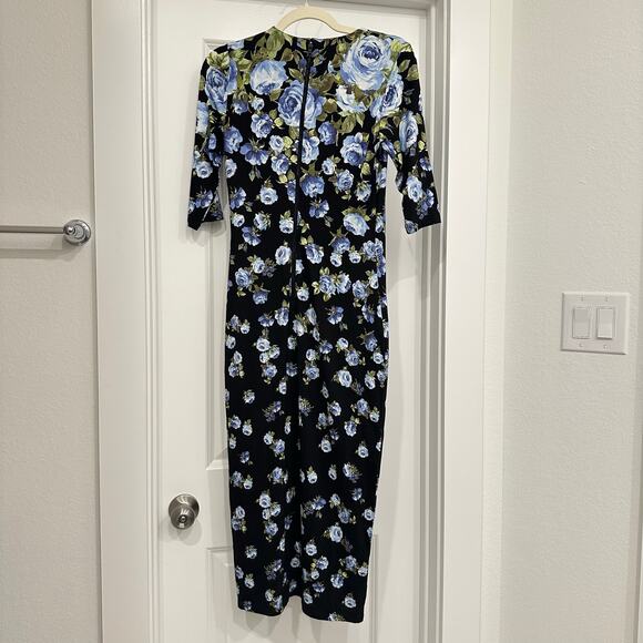 NEW Alice + Olivia Delora Floral Jersey Midi Dress in Smell the Roses Size 4 - Picture 4 of 7